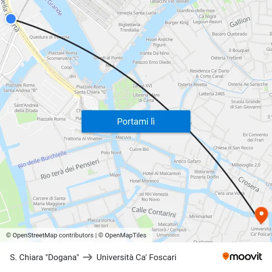 S. Chiara  "Dogana" to Università Ca' Foscari map