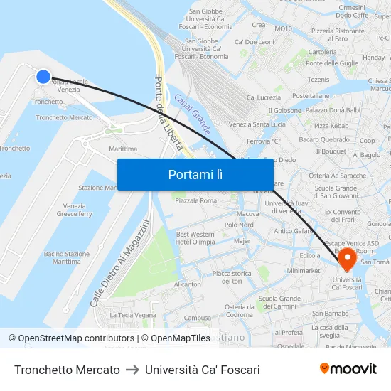 Tronchetto Mercato to Università Ca' Foscari map