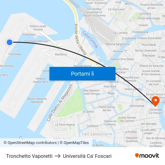 Tronchetto Vaporetti to Università Ca' Foscari map