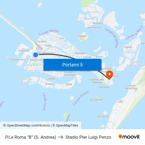 P.Le Roma "B" (S. Andrea) to Stadio Pier Luigi Penzo map
