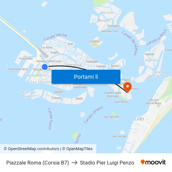Piazzale Roma (Corsia B7) to Stadio Pier Luigi Penzo map