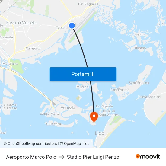 Aeroporto Marco Polo to Stadio Pier Luigi Penzo map
