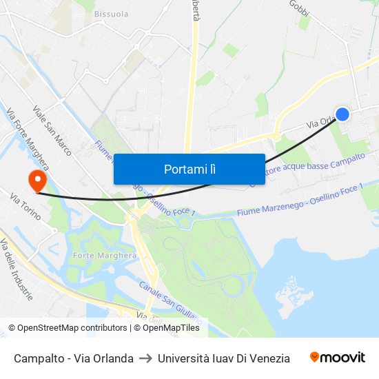 Campalto - Via Orlanda to Università Iuav Di Venezia map