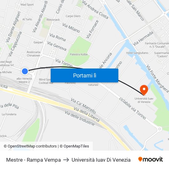 Mestre - Rampa Vempa to Università Iuav Di Venezia map