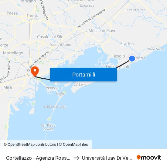 Cortellazzo - Agenzia Rossetti 1 to Università Iuav Di Venezia map