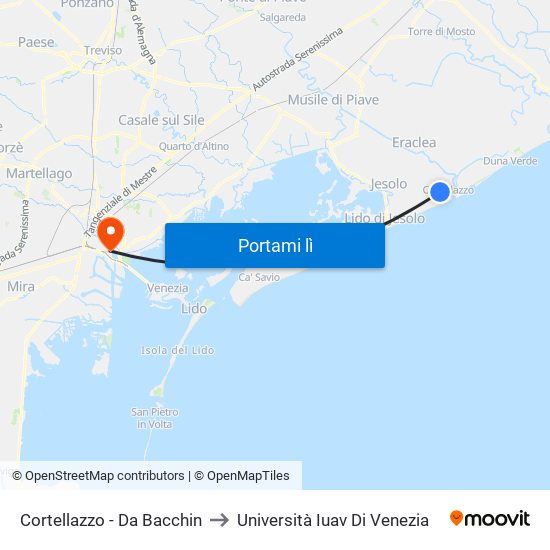 Cortellazzo - Da Bacchin to Università Iuav Di Venezia map