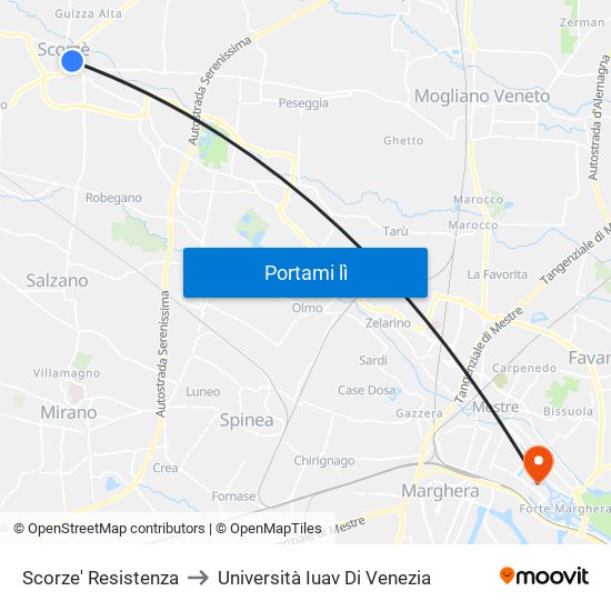 Cercariolo Resistenza to Università Iuav Di Venezia map