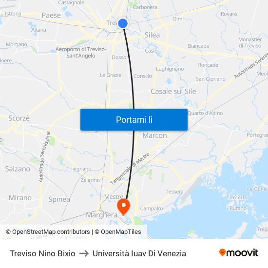 Treviso Nino Bixio to Università Iuav Di Venezia map