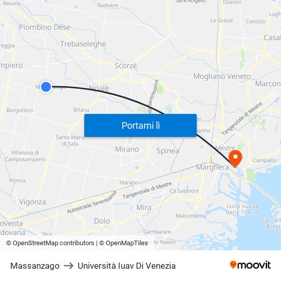 Massanzago to Università Iuav Di Venezia map