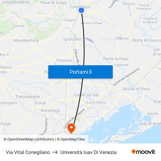 Via Vital Conegliano to Università Iuav Di Venezia map