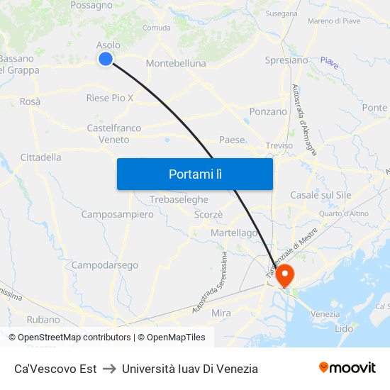 Ca'Vescovo Est to Università Iuav Di Venezia map