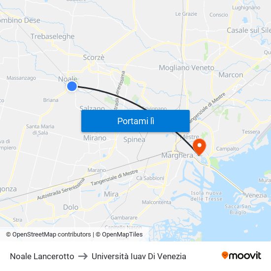 Noale Lancerotto to Università Iuav Di Venezia map