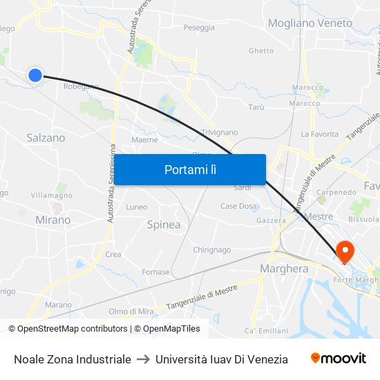 Noale Zona Industriale to Università Iuav Di Venezia map