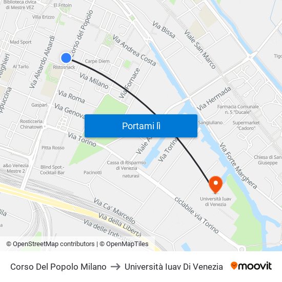 Corso Del Popolo Milano to Università Iuav Di Venezia map