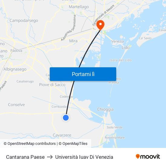 Cantarana Paese to Università Iuav Di Venezia map