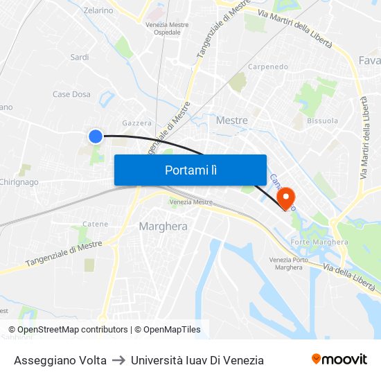 Asseggiano Volta to Università Iuav Di Venezia map