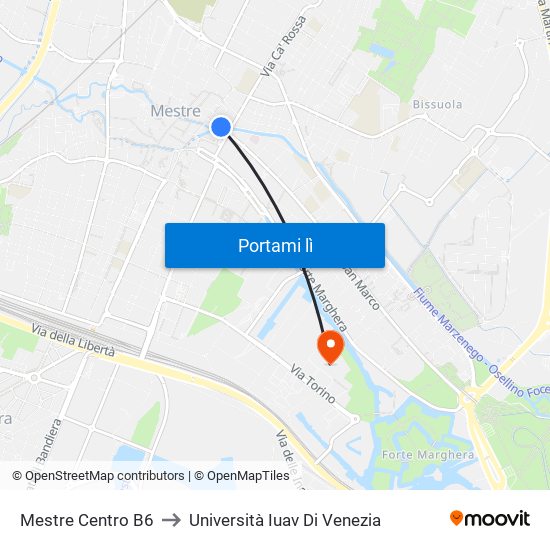 Mestre Centro B6 to Università Iuav Di Venezia map