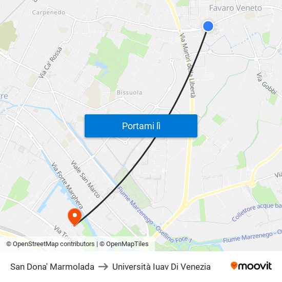 San Dona' Marmolada to Università Iuav Di Venezia map