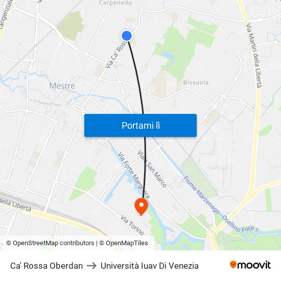 Ca' Rossa Oberdan to Università Iuav Di Venezia map