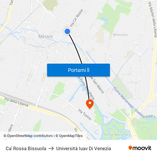 Ca' Rossa Bissuola to Università Iuav Di Venezia map