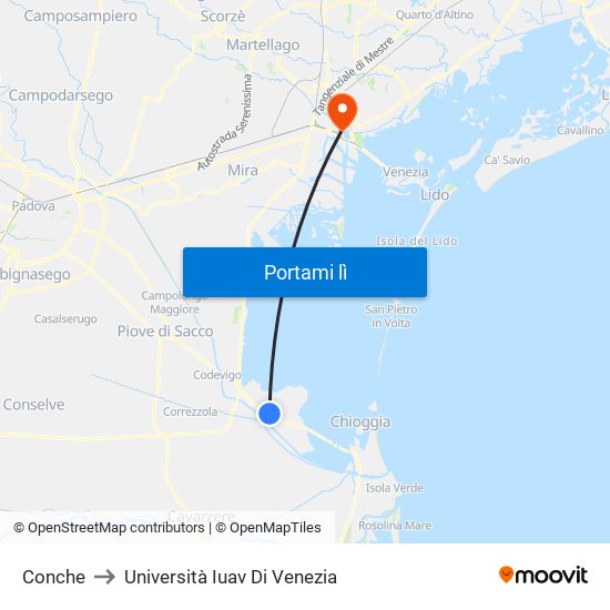 Conche to Università Iuav Di Venezia map