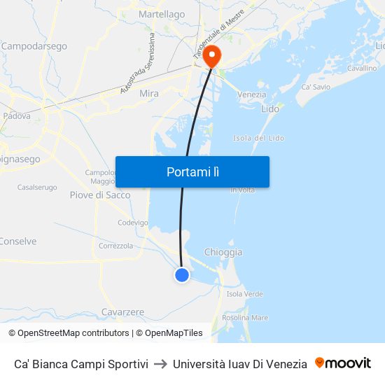 Ca' Bianca Campi Sportivi to Università Iuav Di Venezia map