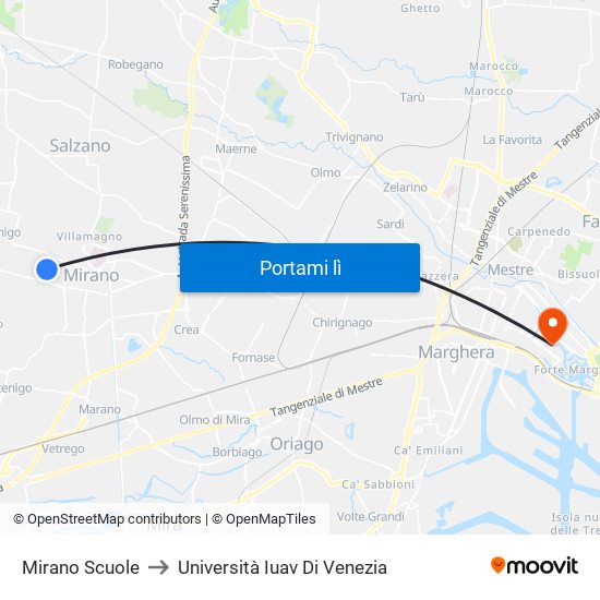 Mirano Scuole to Università Iuav Di Venezia map