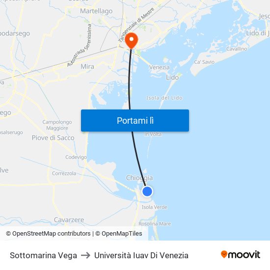 Sottomarina Vega to Università Iuav Di Venezia map