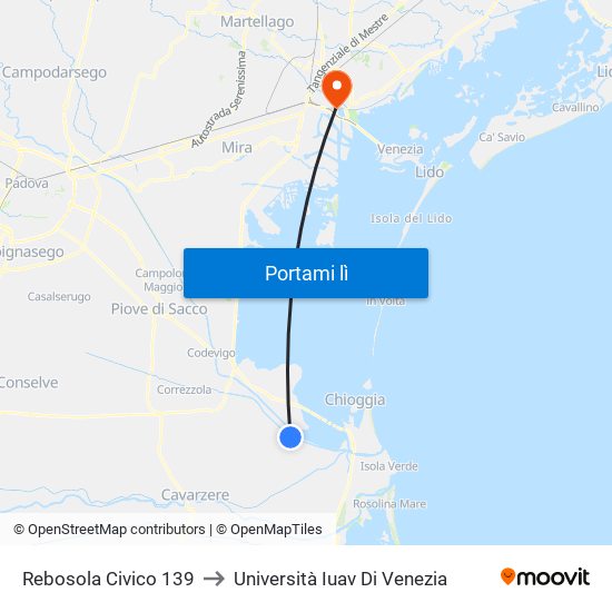 Rebosola Civico 139 to Università Iuav Di Venezia map