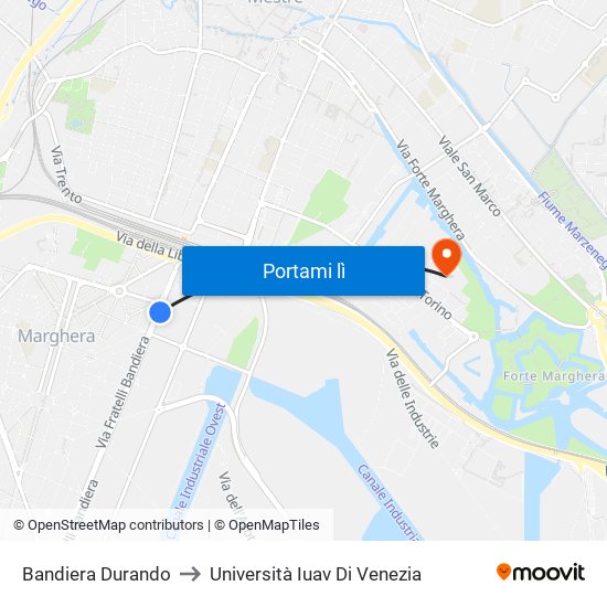 Bandiera Durando to Università Iuav Di Venezia map