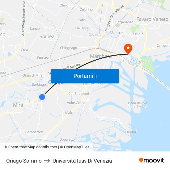 Oriago Sommo to Università Iuav Di Venezia map