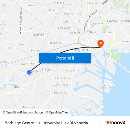 Borbiago Centro to Università Iuav Di Venezia map