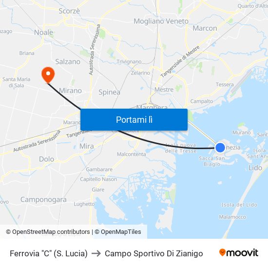 Ferrovia "C" (S. Lucia) to Campo Sportivo Di Zianigo map