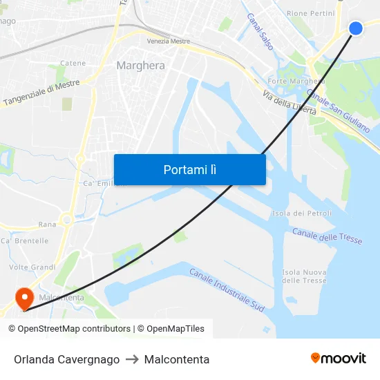 Orlanda Cavergnago to Malcontenta map