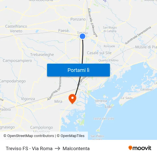 Treviso FS - Via Roma to Malcontenta map