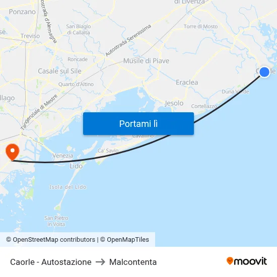 Caorle - Autostazione to Malcontenta map