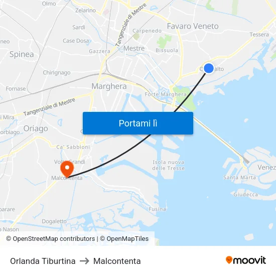 Orlanda Tiburtina to Malcontenta map