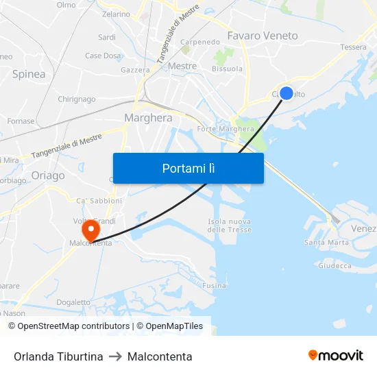 Orlanda Tiburtina to Malcontenta map