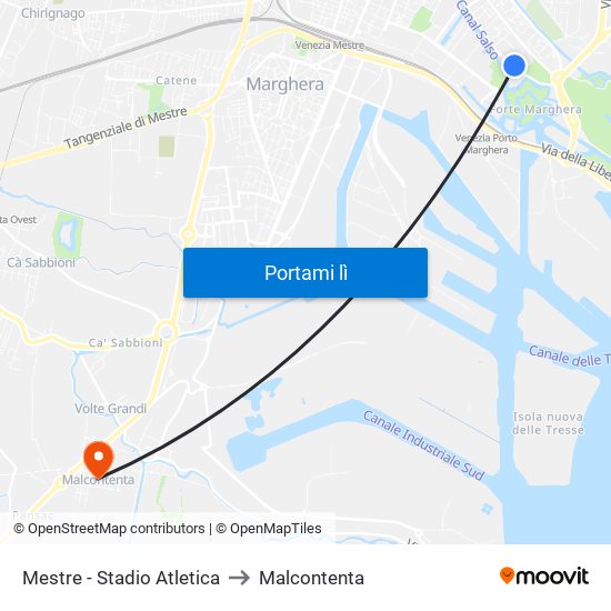 Mestre - Stadio Atletica to Malcontenta map