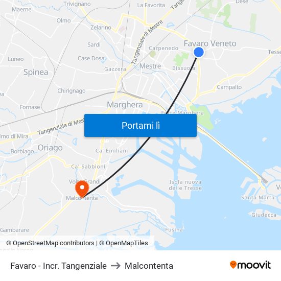 Favaro - Incr. Tangenziale to Malcontenta map