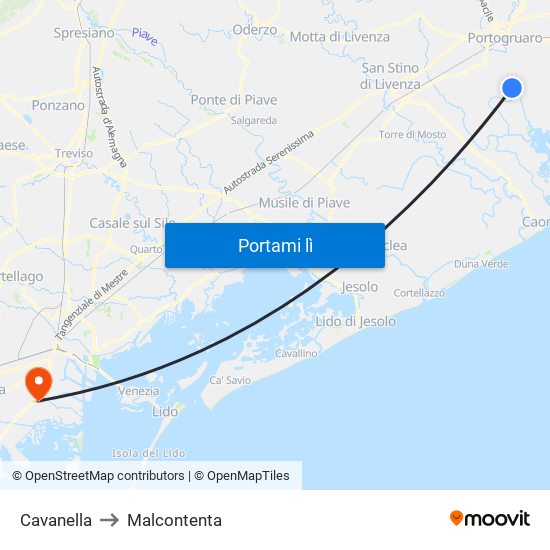 Cavanella to Malcontenta map