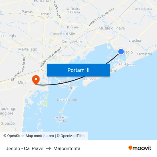 Jesolo - Ca' Piave to Malcontenta map