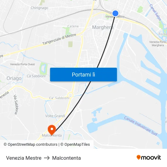 Venezia Mestre to Malcontenta map