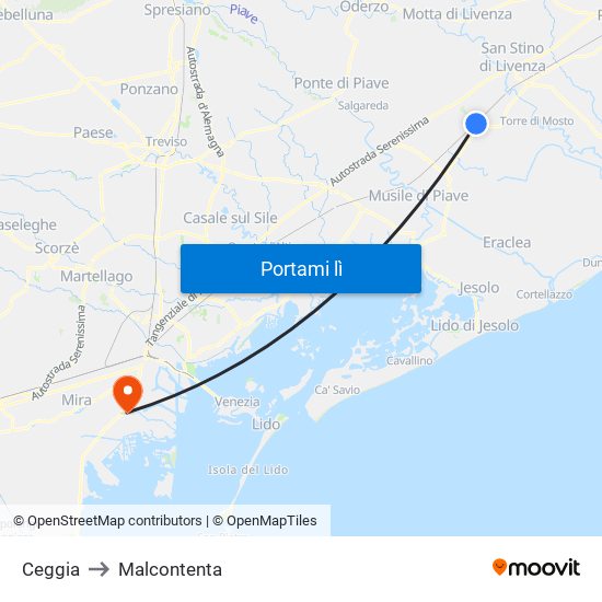 Ceggia to Malcontenta map