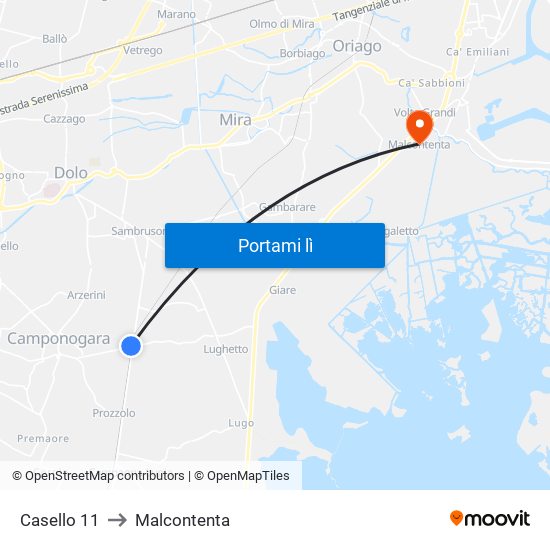 Casello 11 to Malcontenta map