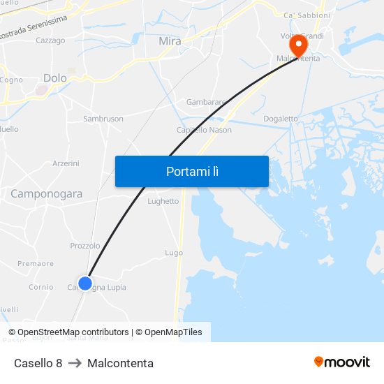 Casello 8 to Malcontenta map