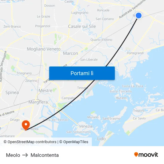 Meolo to Malcontenta map