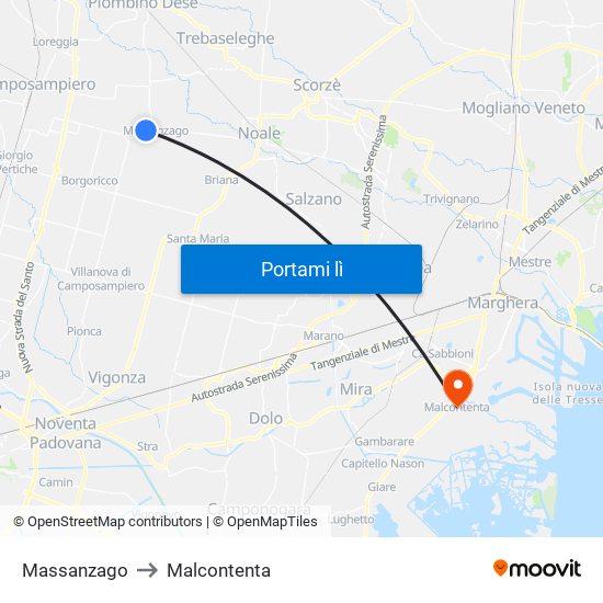 Massanzago to Malcontenta map