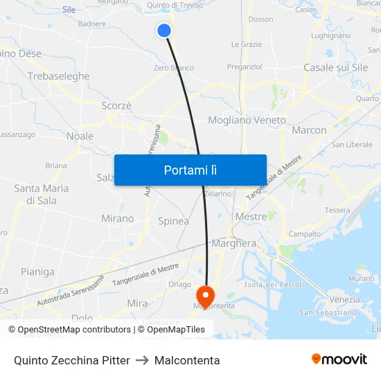 Quinto Zecchina Pitter to Malcontenta map