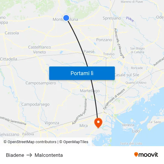 Biadene to Malcontenta map